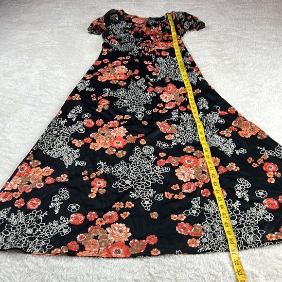 Vintage 70s Unbranded flutter collar black orange floral print maxi dress, small - Picture 4 of 9